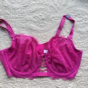 Cacique Unlined Balconette Bra Womens Size 42DDD Hot Pink Lace Sexy Intimate New